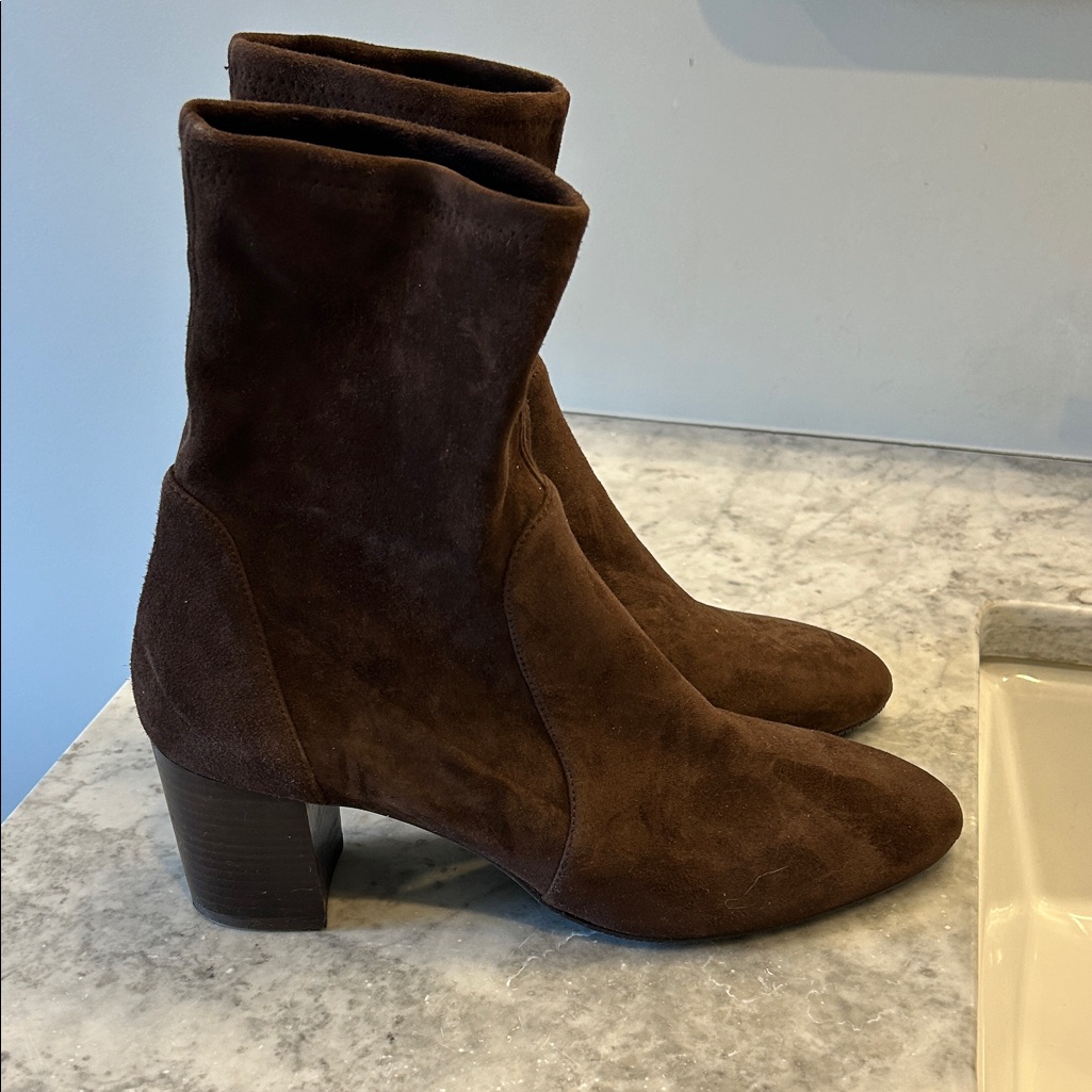 Stuart Weitzman Dark Brown Suede Heeled Boots